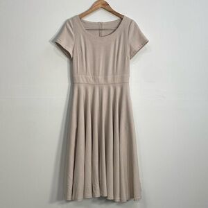 Xiaolizi Fit & Flare Modest Dress Retro Style  Short sleeve Neutral Small